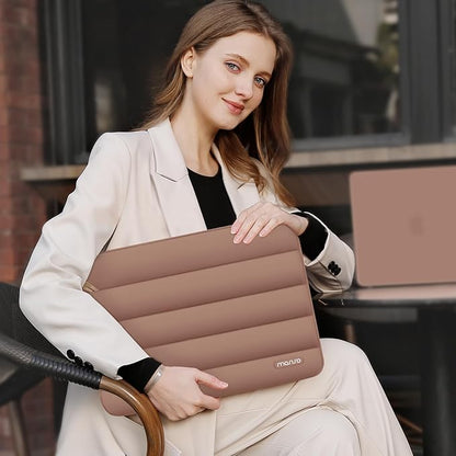 MOSISO 13.3 inch Laptop Case, 13-13.3 inch Puffy Laptop Sleeve Compatible with MacBook Air 13 13.6 M4 M3 M2 M1/Pro 13/Pro 14, HP Dell ASUS Lenovo,Polyester Horizontal Bag with Small Case, Mocha