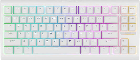 EPOMAKER G84 80% RGB Gaming Mechanical Keyboard, 2.4GHz/ Type-C/BT Wireless Keyboard, QMK/VIA Programmable, Hot-Swappable, NKRO, with Shine Through PBT Keycaps for Gamers (White, Creamy Jade Switch)