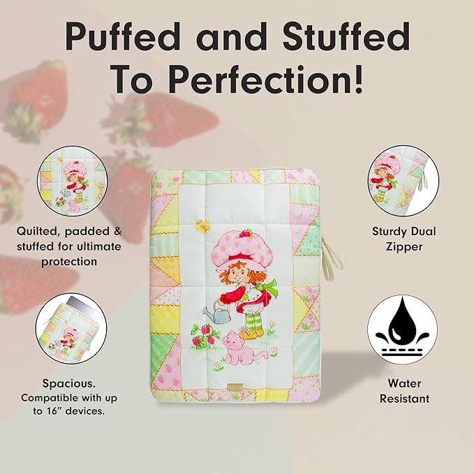 Sonix | Puffy Laptop Sleeve | 15-16 Inch, Quilted Pillow Puffer Laptop Carrying Case, Computer Sleeve | Strawberry Shortcake Patchwork Floral