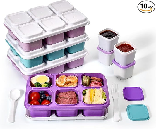 4-Pack Bento Box & Snack Containers for Kids & Adults | 6-Compartment with 4 Sauce Cups | BPA-Free, Dishwasher Safe | Ideal for School, Office, Picnic & Travel (38oz/1100ml)