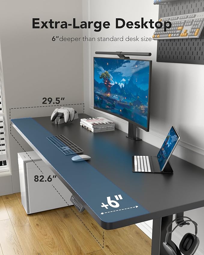 HUANUO 83 x 30 inch Electric Standing Desk, Powerful Brushless Motor Large Height Adjustable Table, 4 Memory Preset Sit Stand Up Desk, Home Office Computer Table with Thick T-Shaped Frame, Black