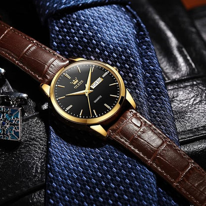 OLEVS Men's Simple Watch with Day and Date, Stainless Steel Analog Quartz Watches for Men, Classic Luminous Hands Men's Dress Watches, Black/White/Blue Dial