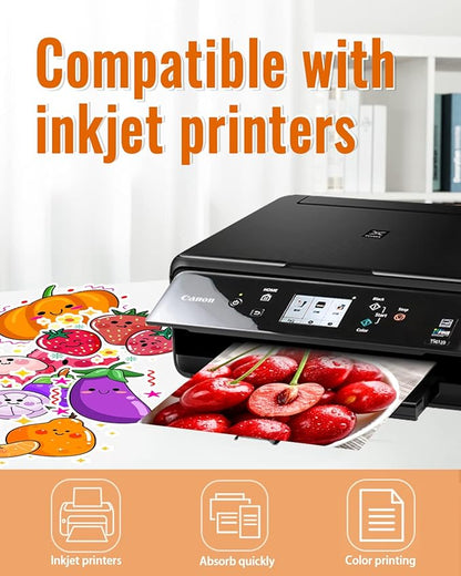 QYH Premium Printable Vinyl for Inkjet Printer-50 Glossy Sticker Paper Waterproof 8.5’’x11’’ White Labels