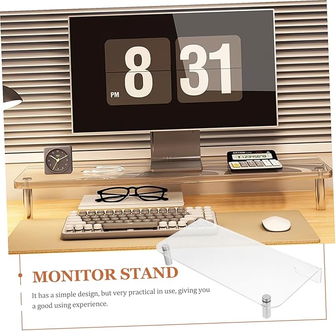 Acrylic Monitor Stand with Metal Legs Computer Desk Shelf Organizer for Office Workspace Stylish Desktop Riser for Laptop and Accessories Storage
