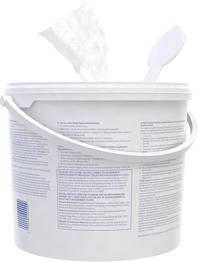 Oxivir Diversey 1 100850924 Disinfectant Cleaning Wipes, Virucidal, Pre-Moistened with Accelerated Hydrogen Peroxide AHP, Unscented, 160 Extra Large 11x12-Inch Wipes, 1-Bucket (Pack of 4)