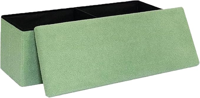 43 Inches Storage Ottoman Bench - Square Ottoman with Sherpa Top,Storage Bench for Bedroom,43" L x 15" W x 15" H - Green