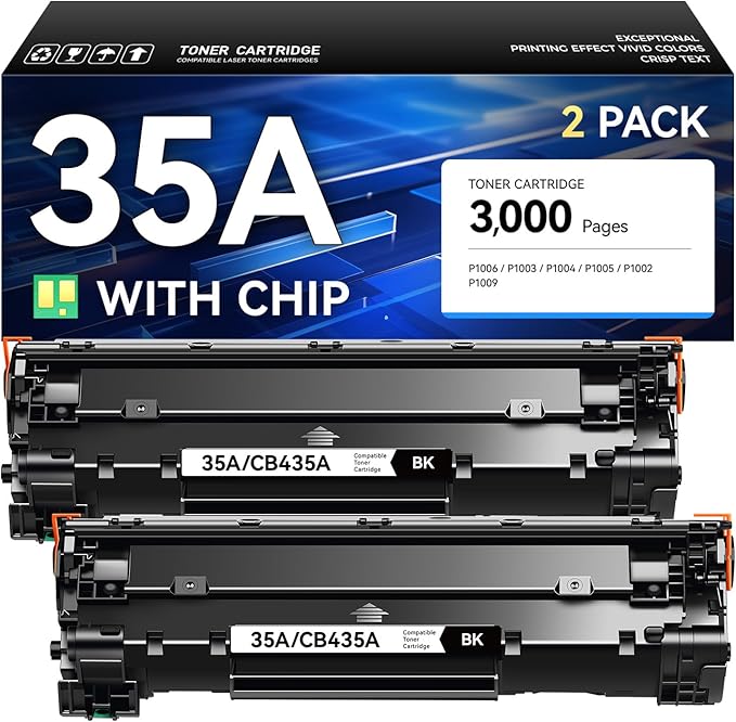 35A Toner Cartridge Black 2-Pack Replacement for HP 35A CB435A Compatible Laserjet P1005 P1006 P1009 P1002 P1003 P1004 M1120 M1522n M1522nf P1505 P1505n P1102w P1109w Pro MFP M1212nf M1217nfw Printer