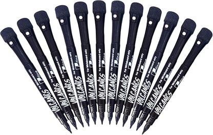 Volcanics Magnetic Dry Erase Markers With Eraser Low Odor Fine Tip Whiteboard Pens Pack of 12, Black
