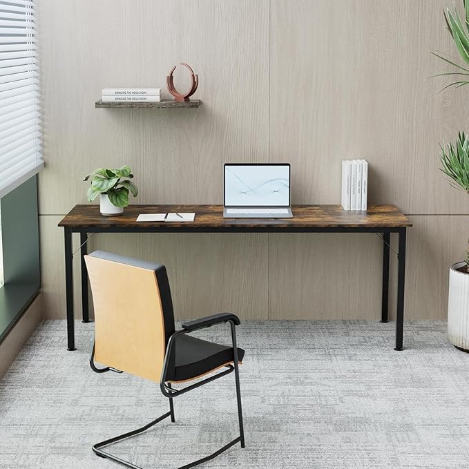 78.7 Inches Extra Long Desk,6.5ft Office Table with Flexible Configuration,Large Computer Table with Adjustable Footpads,Stable Structure,Standing Desk for 2 Person (Brown)