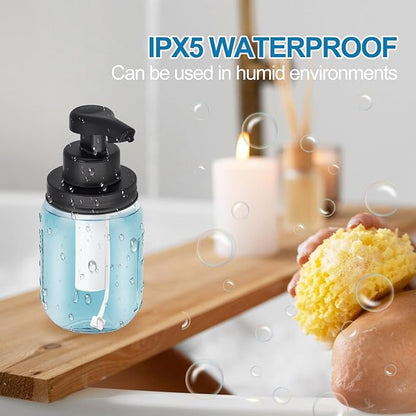 12 oz Automatic Touchless Foam Glass Soap Dispenser, Rechargeable Hands Free Liquid Mason Jar Soap Dispenser with Electric Sensor Pump, Refillable Lotion Bottle for Bathroom Kitchen Countertop