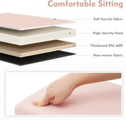 B FSOBEIIALEO Small Storage Ottoman Cube Sherpa Ottomans Foot Rest, Foldable Boucle Ottoman, Faux Teddy Fur, Pink 12.6"x12.6"x12.6"