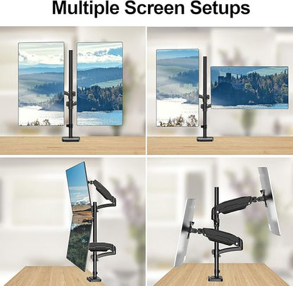 MOUNT PRO Vertical Dual Monitor Mount, Stacked Monitor Stand for 2 Computer Screens up to 32 inches, Fully Adjustable Gas Spring Display Desk Mount, Each Arm Holds up to 17.6lbs, VESA Mount