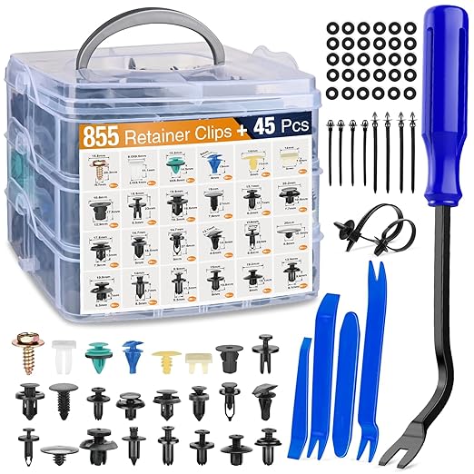 GOOACC 900Pcs Plastic Rivets and Auto Body Fasteners Assortment -24 Most Popular Sizes Nylon Bumper Clips with 10 Cable Ties for GM, Ford, Chrysler, Toyota, Honda, Nissan, Mazda, Chevy, Jeep, etc.