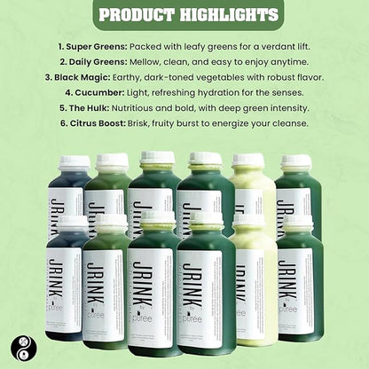 JRINK by Purée Advance Juice Cleanse, Cold Pressed Detox Drink with Organic 2 Day-Healthy Vegetable and Fruit Juice, Frozen Pressed Juice Cleanse, 12 Bottles, 16oz Each