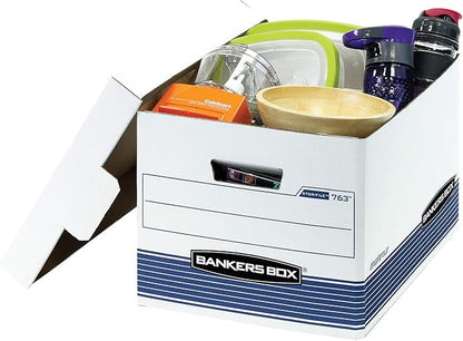 Bankers Box 30 Pack STOR/FILE Medium-Duty File Storage Boxes, FastFold, Lift-Off Lid, Letter/Legal, White/Blue