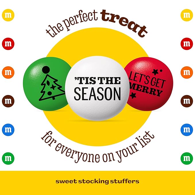 M&M’S WORLD Christmas Party Favors (30 Pack), Printed M&M’S With Festive Icons, Christmas Candy for Party Treats, Holiday Snacks, Party Decor