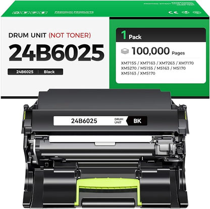 24B6025 Imaging Unit (Not Toner) Black 1-Pack Replacement for Lexmark 24B6025 Drum Unit Compatible with Lexmark XM7155 XM7163 XM7263 XM7170 XM5270 M5155 M5163 M5170 XM5163 XM5170 Laser Printer Copier