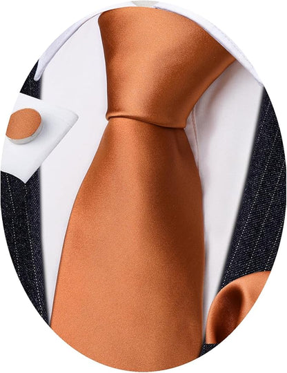 Barry.Wang Tie Sets for Men Silk Solid Necktie Stain Ties Handkerchief Pocket Square Cufflinks Wedding Business Dyed