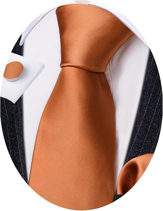 Barry.Wang Tie Sets for Men Silk Solid Necktie Stain Ties Handkerchief Pocket Square Cufflinks Wedding Business Dyed