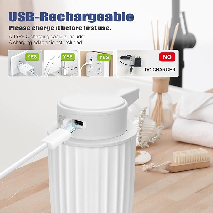 Automatic Soap Dispenser Foaming Touchless: 9oz Plastic White - Rechargeable Electric Smart Auto Foam Soap Dispenser - Bathroom Kitchen Hand Dish Lotion