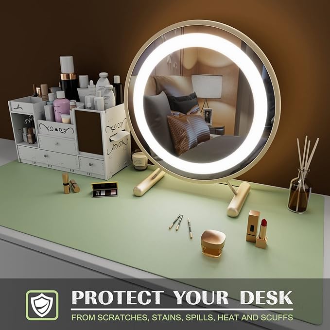 K KNODEL Large Office Leather Desk Mat, Mouse and Keyboard Pad, Computer and Laptop Mat, Desktop Protector and Cover, Writing Pad and Blotter (31.5"x15.7", Light Green)