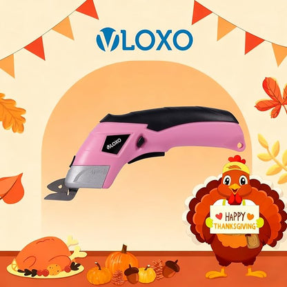 VLOXO Cordless Electric Scissors Cardboard Cutter with 2 Type Blades Rechargeable Powerful Shears Cutting Tool for Fabric Electric Box Cutter Leather Felt with Charger & Storage Box-Pink