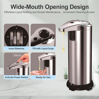Automatic Soap Dispenser, Touchless Dish Soap Dispenser, 3 Adjustable Soap Levels, 9.47oz/280ml with Infrared Sensor, Hands-Free Liquid Dispenser for Bathroom Kitchen Office