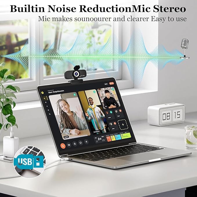 Webcam with Microphone, 1080p Full Hd Webcam for pc with Rotatable Tripod and Privacy Cover,Camera for Computer or Web Camera for Desktop Computer, Ideal for Remote Workers, Students, Gamers