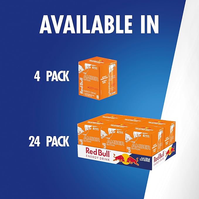 Red Bull Amber Edition Energy Drink, Strawberry Apricot, with 80mg Caffeine plus Taurine & B Vitamins, 8.4 Fl Oz, Pack of 4 Cans