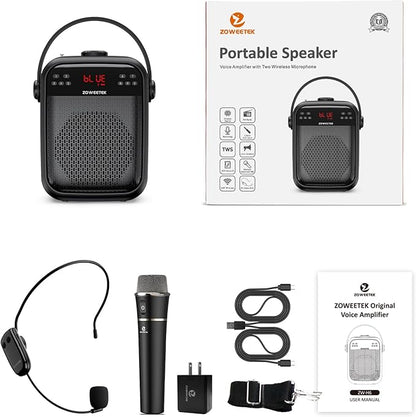 ZOWEETEK Wireless Voice Amplifier Handheld and Headset Microphones for Teachers, Voice Amplifier Microphone, Portable Megaphone Buletooth Speaker for Classroom, Meeting, Group outings, Party, Karaoke