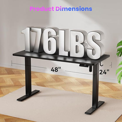 48x24 Inches Height Adjustable Electric Standing Desk with 2 Hooks for Home Office, Ergonomic Sit Stand up Desk with Splice Board, Black