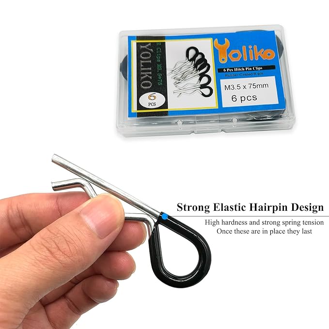 6 Pcs Heavy Duty Hitch Pins Clip R Clips Spring Retaining Wire Hair Pins Cotter Pin Strong Spring Rubber-Coated Grip R Clip for Trailer Tractors Mower Carts Truck Pin Clip M3.5x75mm Yoliko