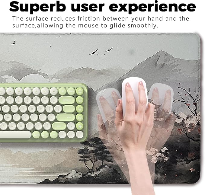 Cherry Blossom Patterns Desk Mat, Large Gaming Mouse Pad Non-Slip Rubber Base with Stitched Edges, Waterproof Protection for PC Laptop Home Office Desk Decor (31.5x15.7in)