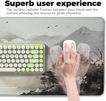 Cherry Blossom Patterns Desk Mat, Large Gaming Mouse Pad Non-Slip Rubber Base with Stitched Edges, Waterproof Protection for PC Laptop Home Office Desk Decor (31.5x11.8in)