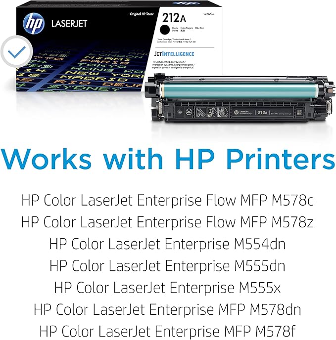 HP 212A Black Toner Cartridge Printers | Works with Color LaserJet Enterprise M554, M555 Series; Color LaserJet Enterprise MFP M578 Series | W2120A