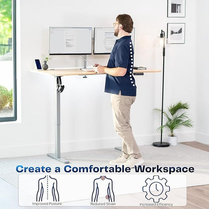 VIVO Electric 63 x 32 in Standing Desk, Memory Height Adjustment, 1B Series, Light Wood Top Gray Frame, DESK-KIT-1G1C