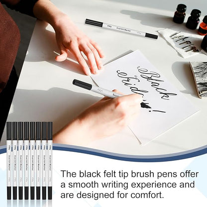 100 Pcs Black Drawing Pens Bulk Dual Brush Fineliners Pens Felt Tip Markers for Art Drawing Sketching