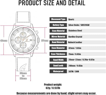 Distinctive Mens Analog Chronograph Watches with Auto Date & Multi Subdials, Fashion Casual Sport Quartz Wrist Watches with Luminous, 3ATM Waterproof, Valentines Day Gifts for Him, Boyfriend, Husband, Dad
