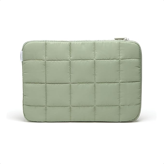 U Brands Nylon Puffer Zipping Large Laptop Sleeve, 10.5" x 15", Computer Accessories, Laptop Bag for MacBook Pro, MacBook Air, Chromebook, HP Computer, Matcha Green