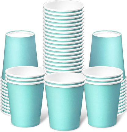 Paper Cups 8 oz 50 Pack, Disposable Paper Coffee Cups for Hot or Cold Beverage Drinking for Party, Picnic, BBQ, Travel, and Event -Blue