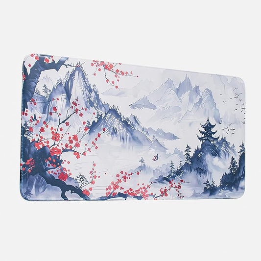 Large Sakura Mouse Pad, Japanese Cherry Blossom Desk Mat, Extended Non-Slip Keyboard Mouse Pad Waterproof Office Desk Pad 23.6" x 11.8" Anime Mouse Pads Desktop Protector for Office Home