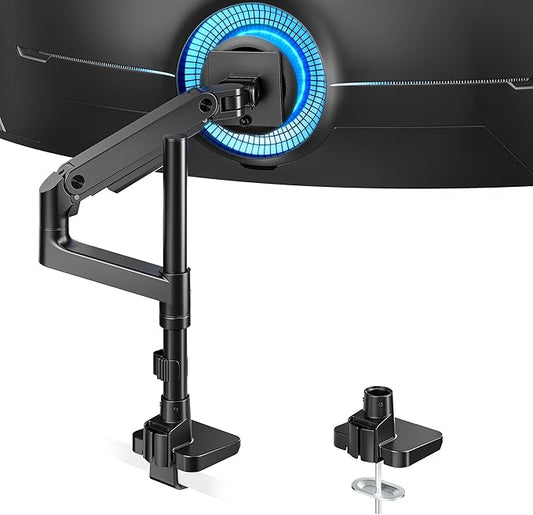 ARES WING Heavy-Duty Monitor Mount for 17-49 inches Ultrawide Curved Flat Monitors, Holds 44lbs, with 18" Extended Column for Desk, Adjustable Gas Spring, Black