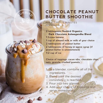 Chocolate Powder with Organic Ashwagandha Root Extract, Cacao Powder, Probiotics & Prebiotic Fiber. Smoothie Mix and Healthy Hot Chocolate. Everyday Bliss with Focus, Calm & Stress Support - 2 Pack