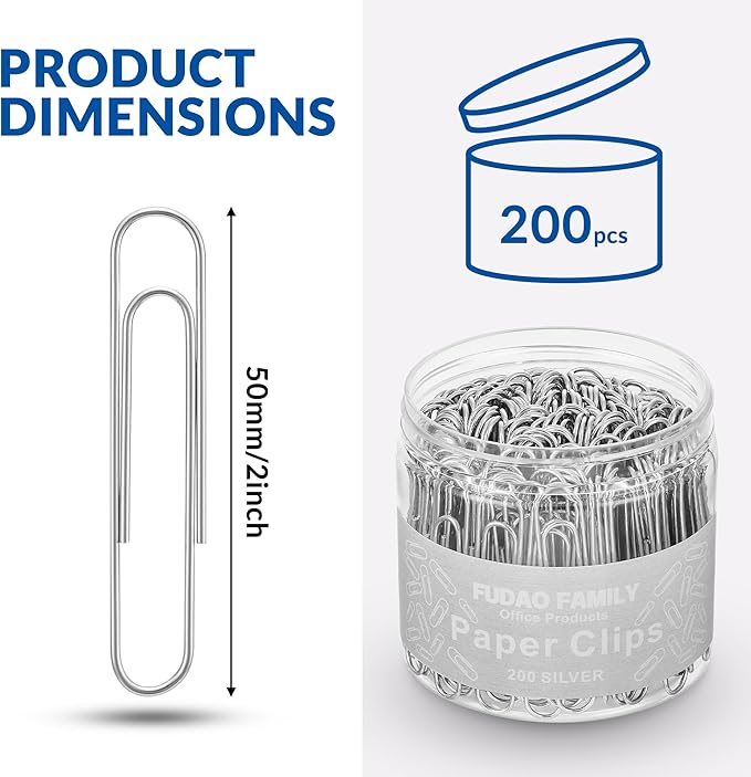Jumbo Paper Clips, 2 Inch Paper Clip, 200 pcs Large Paperclips