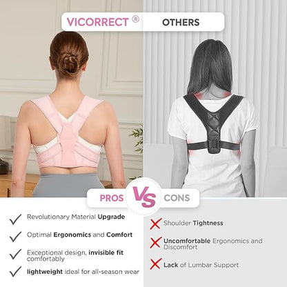 Vicorrect Posture Corrector for Women and Men, Adjustable Upper Back Brace for Clavicle Support and Providing Pain Relief from Neck, Shoulder, and Upper Back (Pink, Large/XLarge)
