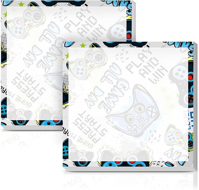 Sticky Notes 3x3 Inches, 2 Pack Cute Colorful Bright Self-Stick Note Pads, Easy to Post for Home, Office, Notebook, Meeting Cute Blue Games