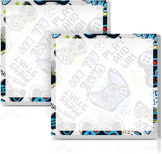 Sticky Notes 3x3 Inches, 2 Pack Cute Colorful Bright Self-Stick Note Pads, Easy to Post for Home, Office, Notebook, Meeting Cute Blue Games
