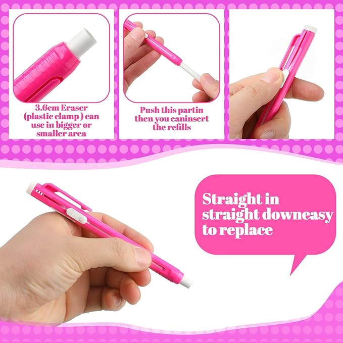 12 Pieces Retractable Mechanical Eraser Pen Bulks Retractable Mechanical Stick Eraser Refill for Teacher Gifts Painting Writing Office Daily Study (Rose Red)