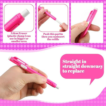 12 Pieces Retractable Mechanical Eraser Pen Bulks Retractable Mechanical Stick Eraser Refill for Teacher Gifts Painting Writing Office Daily Study (Rose Red)