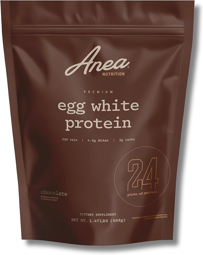 Anea Egg White Protein - Chocolate | 24g Protein | Fat-Free, Cholesterol-Free | 4.9g BCAA | Complete Amino Acid Profile| Dairy-Free, Gluten-Free, Soy-Free | Chocolate Flavor | Made in GMP Facility
